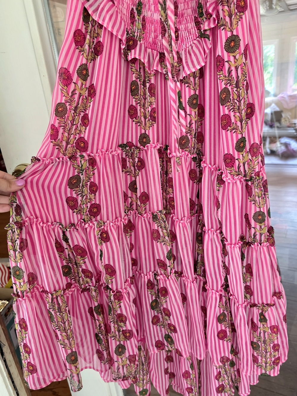 Free People Pink Floral High-Low Strapless Maxi Dress Pink Alejandro Beach Large - Picture 4 of 5